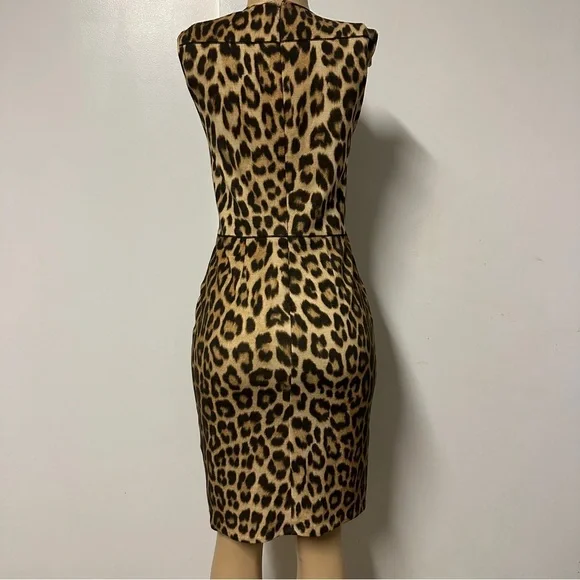 Blumarine Leopard Animal Print Midi Pencil Wool Dress Size Italy 42 US 6